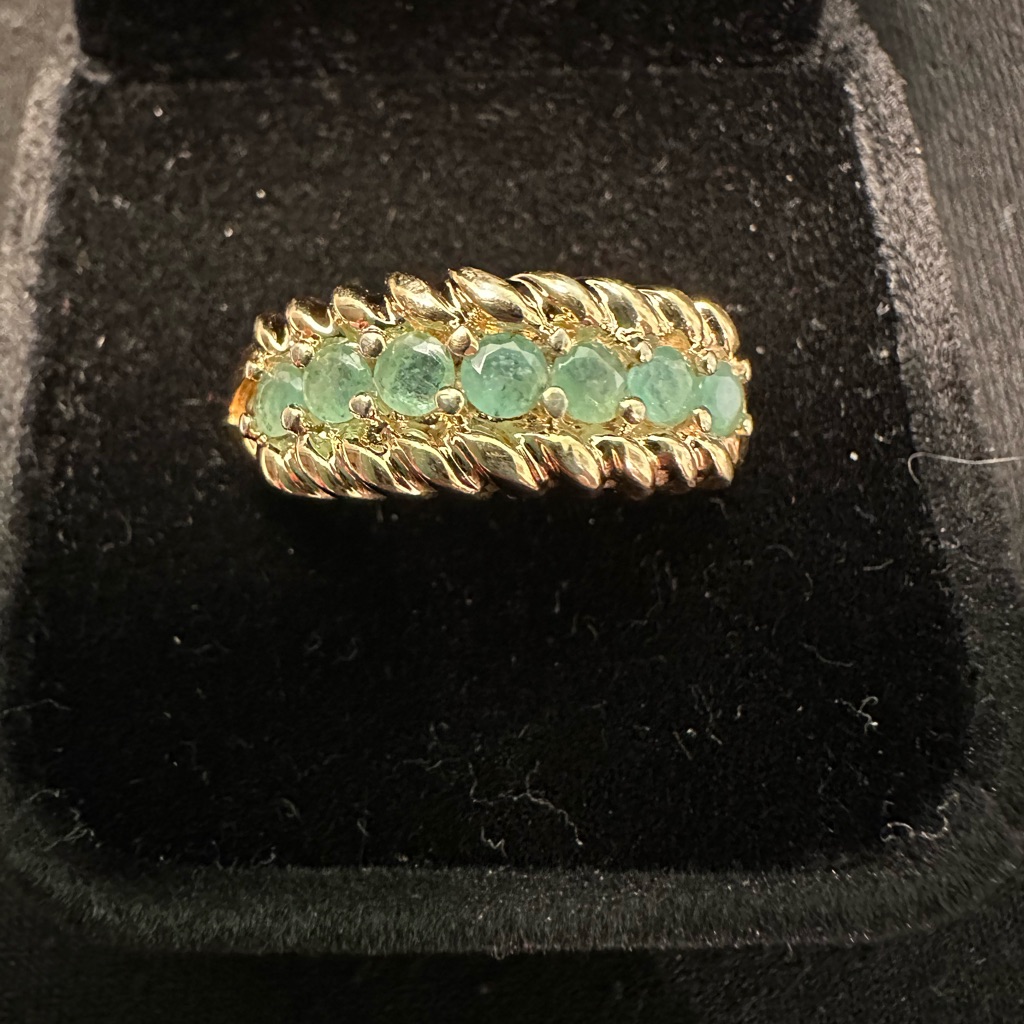 Gold Band Ring With Green Gemstone Row